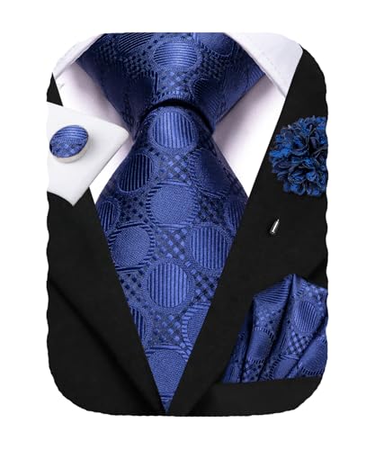Image of Hi-Tie Men's Silk Ties Formal Woven Classic Necktie Pocket Square Cufflinks Lapel Pin Set Wedding Business