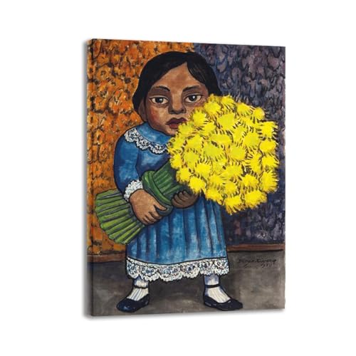Images abstraites encadrées fleurs jaunes Diego Rivera affiche sur toile 40x55