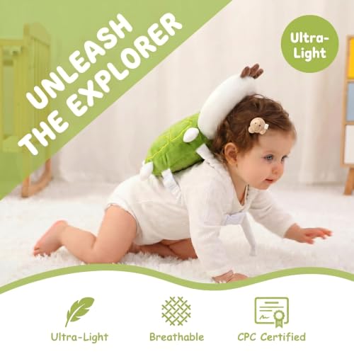 Image of Baby Head Protector Backpack - Soft & Lightweight Fall Cushion Backpack for Toddlers Walking and Crawling(Green Turtle)