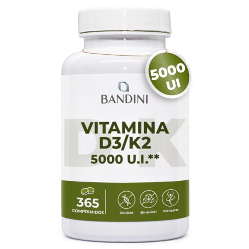 Bandini® Vitamina D3 K2 365 Comprimidos 30000 UI al mes, Vitamina D 5000 UI