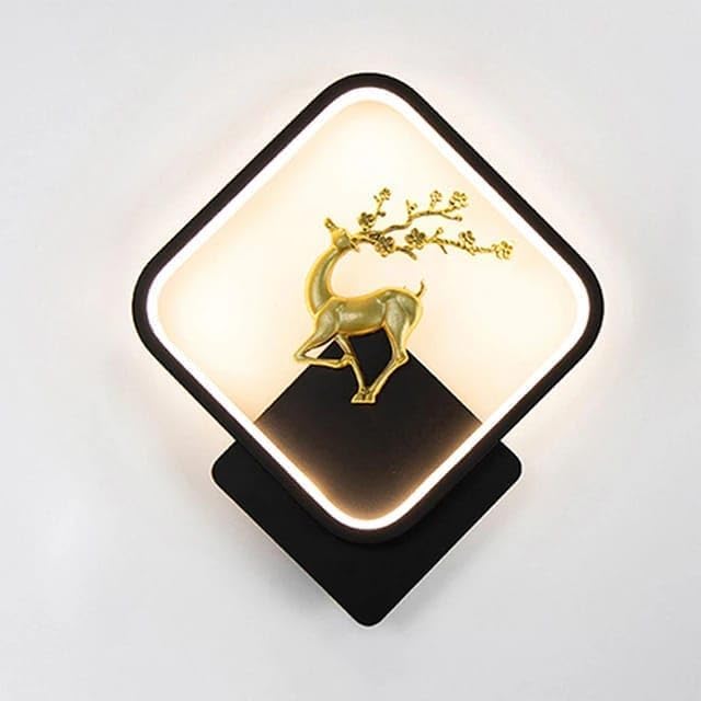 Image of Creative Golden Deer Indoor LED Wall Lamp for Living Room & Bedroom, Square Decorative Wall Light with 3 Color Lighting (Yellow, White & Natural White) for Home & Cafe (A8 LED Deer WALL)