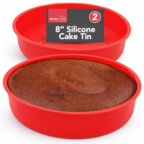 SOL 2pk 8 Inch Silicone Cake Moulds for Baking Flexible Cake Tin Non Stick Bakeware Easy Release Heat Resistant Reusable Round Baking Pans for Desserts Sponges Home Kitchen Use