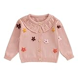 bufarromio little kid baby girls dolce cardigan maglione fiore decorato camicia manica lunga dollar maglieria bottone top lavorato a maglia 3m-4t, rosa, 2-3 anni