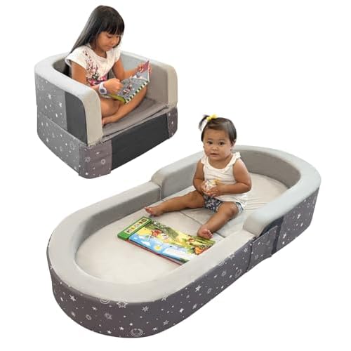 RONBEI Toddler Travel Bed, Poldable Toddler Kids Travel Beds Sofa Chair with Washable Cover