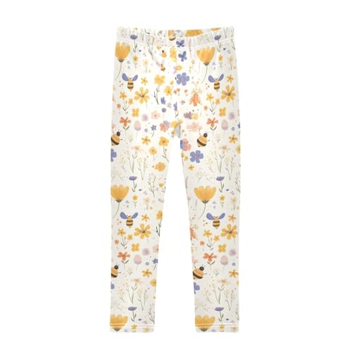 KLL Embroidery Bee Butterfly Flowers Toddler Girls' Legging Fashion Full Length Workout Pants Sports