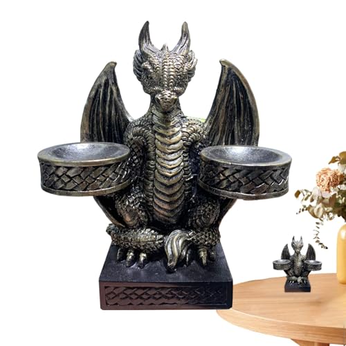 Tewzafiya Dinosaurierstatue, Drachenfigur, Drachenfiguren mit doppeltem Kugelhalter | Drachenraum-Dekoration für Familie, Freunde, Schlüssel und Schmuckorganizer