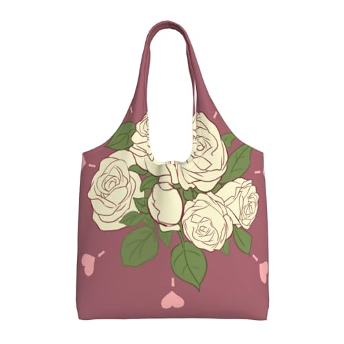 White Rose of Love Printed canvas bag-suitable for shopping bags, fashionable women's bags