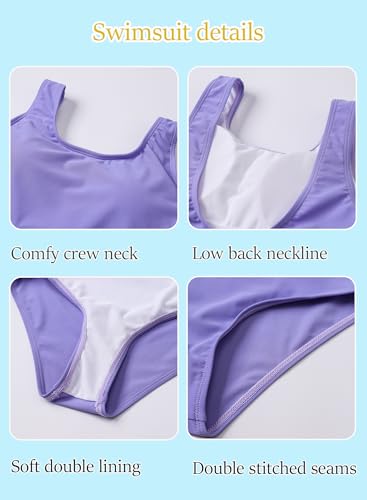 Image of One Piece Swimsuit for Girls 6-16 Years with Removable Chest Pad Quick Dry & Stretchy for Swim Team Beach