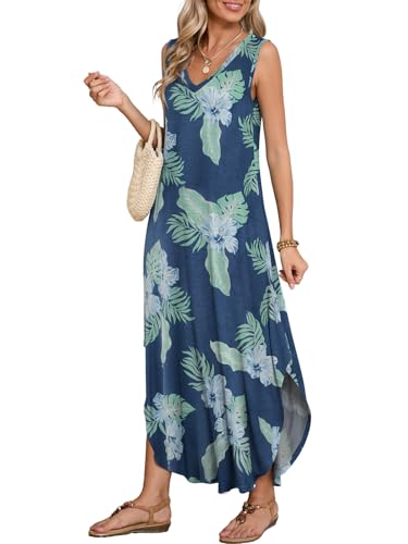 Image of BELAROI Womens Plus Size Maxi Dress Sundress Summer Casual Sleeveless V Neck Pockets Beach Swimsuit Coverup Loose
