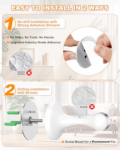 Image of Crosize Magnetic Door Stoppers 8 Pack, Stainless Steel Door Stops for Wall and Floor Mounting, Door Holder Keep Door Open, No Drilling Door Stop with 3D Adhesive Tapes, White
