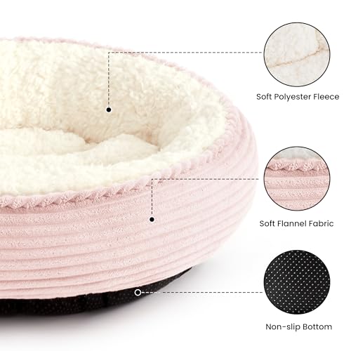 Love's cabin Round Donut Cat and Dog Cushion Bed, 20in Pet Bed for Cats or Small Dogs, Anti-Slip & Water-Resistant Bottom, Super Soft Durable Fabric Pet beds, Washable Luxury Cat Dog Bed Pink Stripe - Image 3