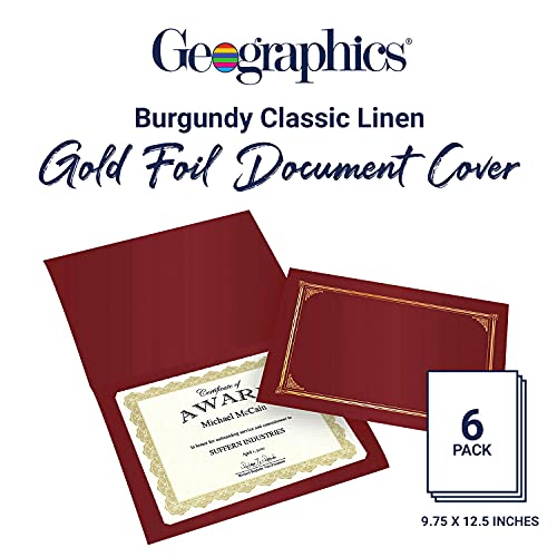 Geographics Classic Linen Certificate/Document Covers, 12.5” X 9.75”, Burgundy (6 Pack) #TOP3