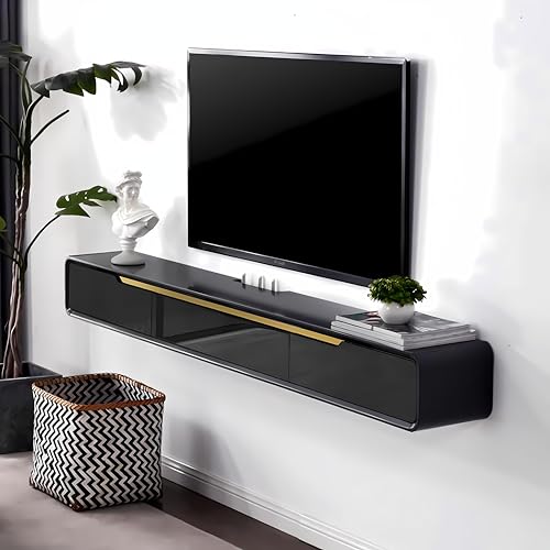 FPIGSHS TV-Hängeschrank aus Massivholz 120-200cm Moderner TV Hängeboard Lowboard Fernsehschrank schwebend TV Schrank Board mit Schubladen TV-Medienkonsole Für Wohn- und Schlafzimmer (A, 120CM/47.2IN)