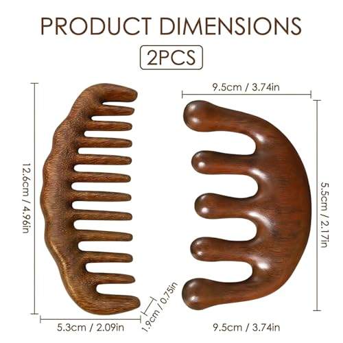 Image of 2pcs Wooden Scalp Massager Comb - Hair Comb for Curly Hair - Wide Tooth Detangling Sandalwood Comb - No Static Natural Aroma Wood Comb for Women and Men