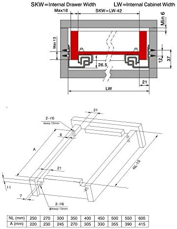 1Pair Rebound Press Push to Open Under Mount Furniture Kitchen Bath Drawer Slide Rail Runner DTC 25KG 2-fold Half Extention (14" 35CM)