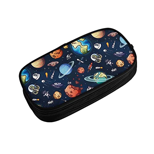 Image of YETTA YANG Galaxy Spacecraft Astronaut Space Navy Blue Pencil Box Case for Pen Holders Office Supplies Big Capacity large