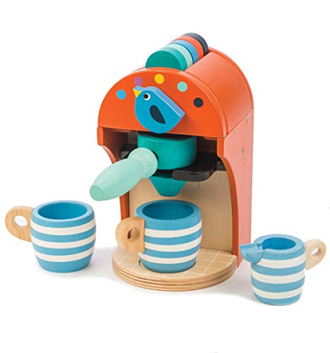 Wooden Toy Espresso Machine - Pretend Food Play Toy Coffee Machine with Capsules, Cups and Milk Jug - Encourages Imaginative Play, Roleplay and Communication Skills - 3 Years +