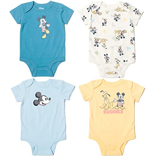 Disney Mickey Mouse Winnie the Pooh Baby 4 Pack Cuddly Snap Bodysuits made with Organic Cotton Newborn to Infant