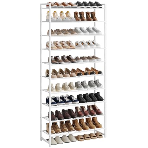 Image of Nunsino Shoe Rack for Closet, Metal Shoe Organizer, 10 Tier Garage Shoe Rack Max Holds 50 Pairs,Shoe Storage Shelf,Entryway,White