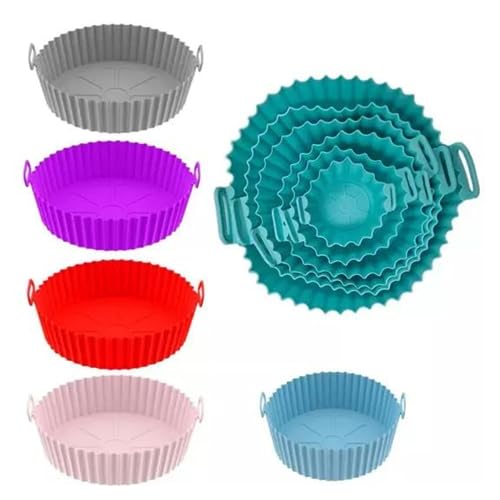 Kit Com 6 Formas Reutilizável Cesta Redonda de Silicone Para Air Fryer Fritadeira Eletrica Universal