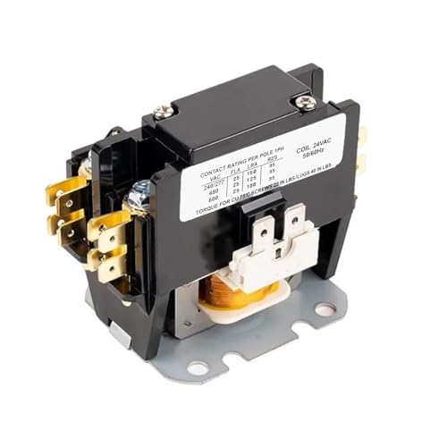 AC Contactor 1P 25A 24VAC - Heavy Duty Definite Purpose Contactor for Air Conditioner Compressor/Condenser Units | Copper Coil & Terminals, Flame-Retardant Housing (1P 25A 24V)