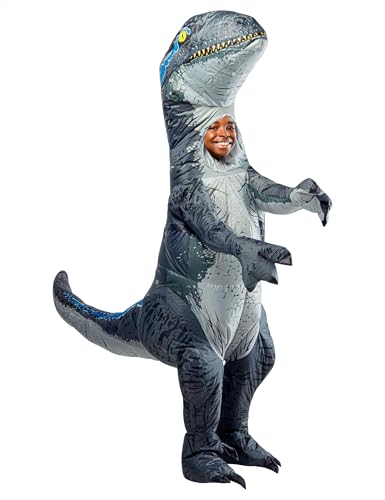 Disfraz inflable de Velociraptor azul para niños miniatura 1