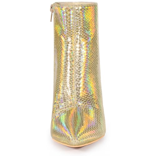 Allegra K Women's Snakeskin Printed Ankle Boots Pointed Toe Wedge Clear Heels Boots3