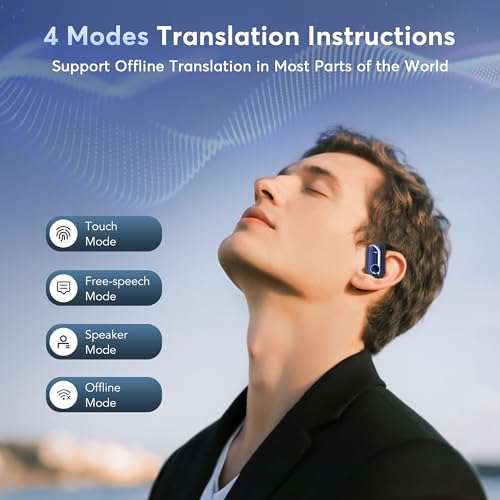 Image of 168 Languages AI Live Translation Earbuds, 4-in-1 Smart Mode Bluetooth 5.4 Touch Screen Earphones Real-Time Headphones Translator, Fit iOS and Android Ideal for Business and Learning, Deep Blue
