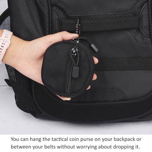 Coin Pouch, Round Coin Bag with Zipper and Carabiner, Change Purses Small Organizer Bags Canvas for Home, Coin Purse Keychain Pockets for Waist Pack (Black)4