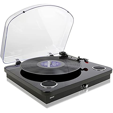 Denver Vinyl Record Player Turntable - Bluetooth, Record to MP3 (No PC Required) USB or SD Card, Built In Stereo Speakers - VPL-210 Gloss Black Cover