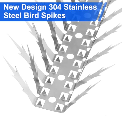 Bird Spikes, 5 Feet Stainless Steel Bird Control Spikes for Outside, Pigeon and Squirrel Blocking Spikes, for Garden Fence Roof and Window - 5 Strips Covers 1.5m