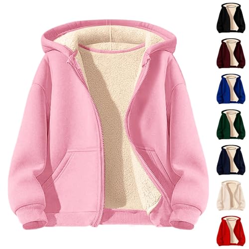 Kids Zip Up Hoodie Bomber Winter Jacket Sherpa Lined Boys Girls Thick Warm Hooded Sweatshirt with Pocket Snowday Coat