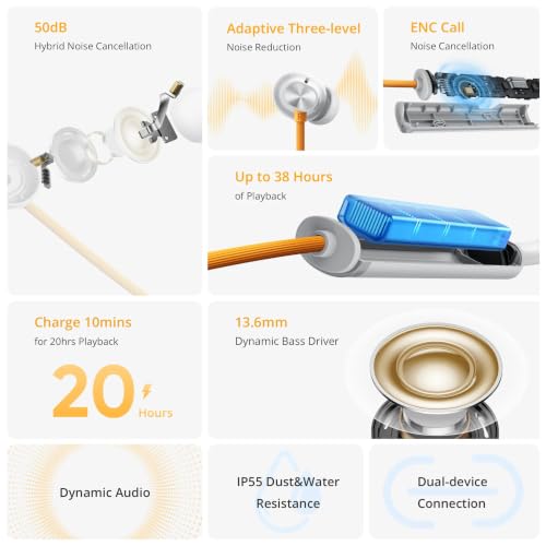 Image of Buds Wireless 5 ANC Neckband Compatible with Realme in Ear Bluetooth,50dB ANC, 13.6mm Dynamic Bass Driver,360 Spatial Audio,45ms Low Latency,Upto 38hrs Playback,Dual Device Connection (Dawn Silver)