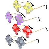 Oudain 4 Pair Mushroom Shape Sunglasses Funny Rimless Eyewear Retro Irregular Glasses Metal Spring Summer Mardi Gras Prom Party Sun Glasses for Men Women