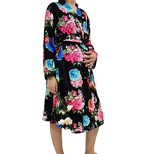 Image of SUFEINI Maternity Robe and Matching Baby Swaddle Blanket Set, Mommy Robe with Receiving Blanket Girls Boys Sleepwear