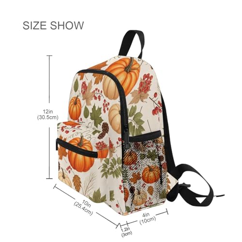 Autumn Leaves Pumpkins Cream Backpack for Toddler Girls Boys Little Kid's Backpacks with Name Tag Small Travel Backpack, 3-8 Years4