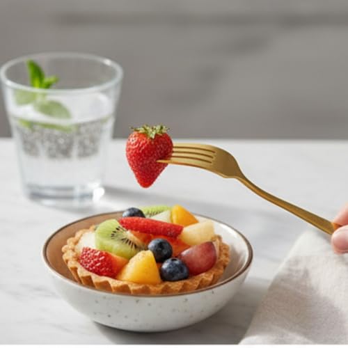 Image of Aurum Gold French Style Silverware | 5-Piece Hammered Fruit Fork Set | Premium 18 /10 Stainless Steel Flatware | Elegant & Durable Cutlery for Home, Restaurants & Gifting