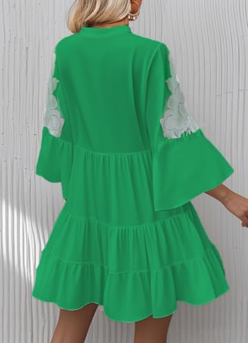 Image of Opemiby Summer Dresses for Women 2026 Flowy Ruffle 3 /4 Sleeve V Neck Tiered Casual Babydoll Boho Beach Mini Dress