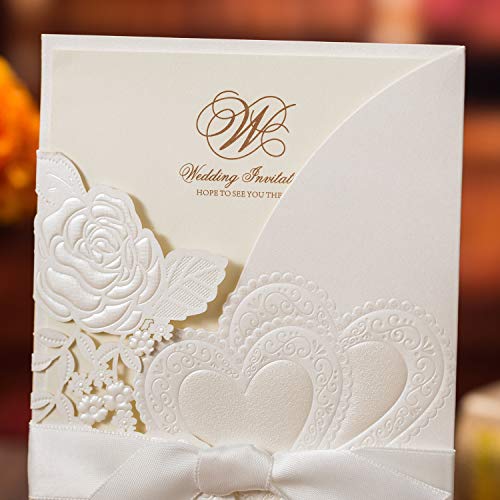 Gold Fortune Laser Cut Quinceanera Wedding Invitations with RSVP Cards Kit and Envelopes for Party Favors (CX075 White) - Thumbnail 5