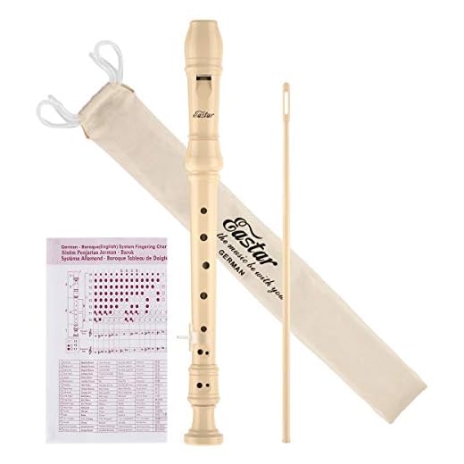 Eastar Flauta de pico soprano para principiantes, niños, instrumento de flauta de pico alemán en do, limpieza, soporte para el pulgar, bolsa de algodón, tabla de dedos, natural, ERS-21GN.