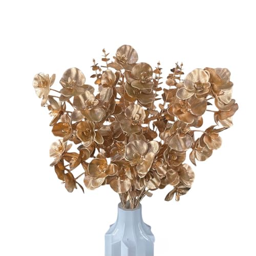 XIZHI 5 Pcs 30 Inches Fake Orchid Flowers 7 Heads Golden Orchid Artificial Flower Fake Phalaenopsis Flower for DIY Home Party and Wedding Bouquet Decor(Gold Orchid)
