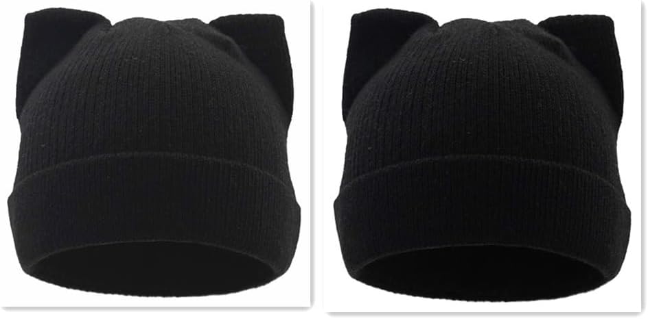 Women Cat Hat Cat Ear Beanie Hat Wool Braided Knit Trendy Winter Warm Cap