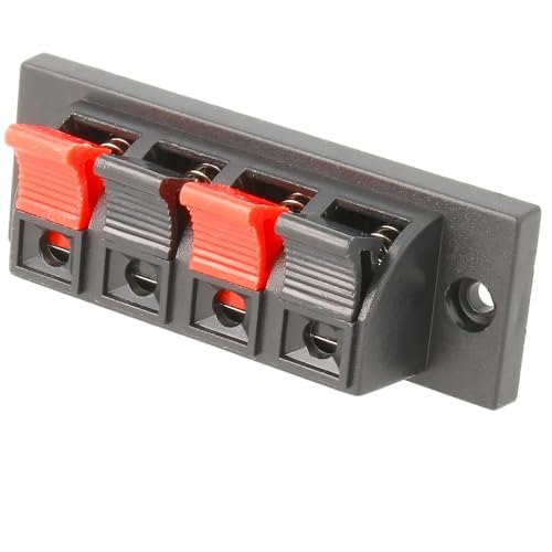 Bornes para Altavoz, Terminal para Altavoces, Regleta de Bornes altavoz, Conexión por Soldadura, Dimensiones Exteriores: 70 mm Ancho x 24 mm Alto x 22 mm Fondo, ABS, 4 Terminales