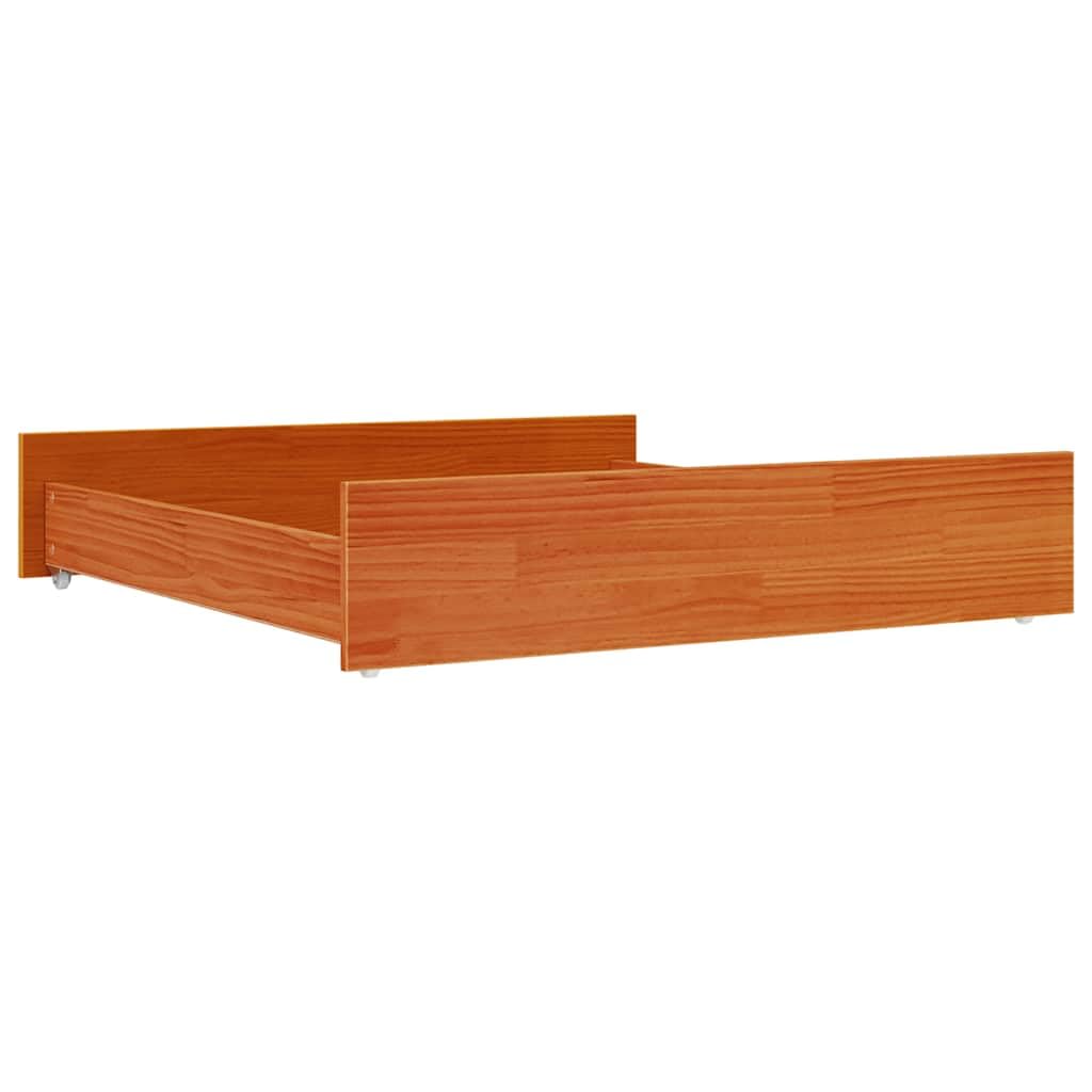 Zestaw 2 szuflad na łóżko z litego drewna sosnowego, komoda pod łóżko z kółkami zapewnia dodatkową przestrzeń do przechowywania, 95 x 93 x 18 cm, woskowy brąz