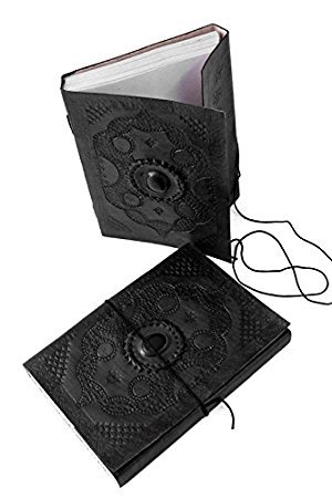FABIYANO Large Embossed Black Cat Eye 10" Leather Journal Diary Thought Book Bound Notebook Travel