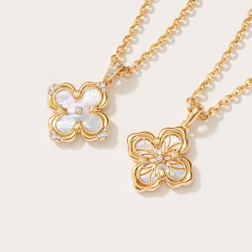 Fettero Dainty Gold Necklace for Women - Double Sided Pendant Necklace 14K Gold Plated Charm Clover Necklace Jewelry for Valentine's Day4