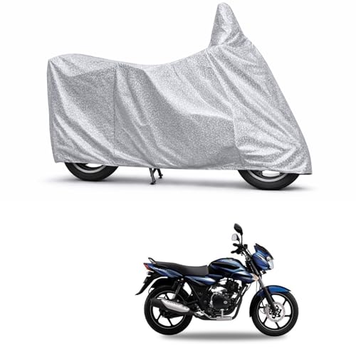 Image of 100% Waterproof Two Wheeler Body Cover Multi Layered Fabric Designed for Bajaj Discover 135 | Belt Buckle Lock | Silver Mag