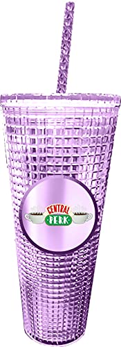 Image of Spoontiques - Diamond Tumbler - Textured Cup with Straw - Double Wall Insulated and BPA Free - 20 oz - Friends - Central Perk