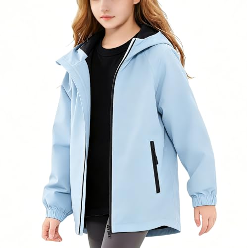 Image of Boys Girls Rain Jackets Waterproof Hooded Fleece Raincoats Lightweight Windbreakers for Kids