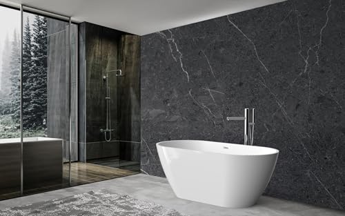 Image of 59'' Acrylic Free Standing Soaking Tub, Double-Walled Insulated Freestanding Bathtub with Ergonomic Deep Design, Glossy White, Matte Drain, Black Overflow, cUPC Certified Stand Alone Tub
